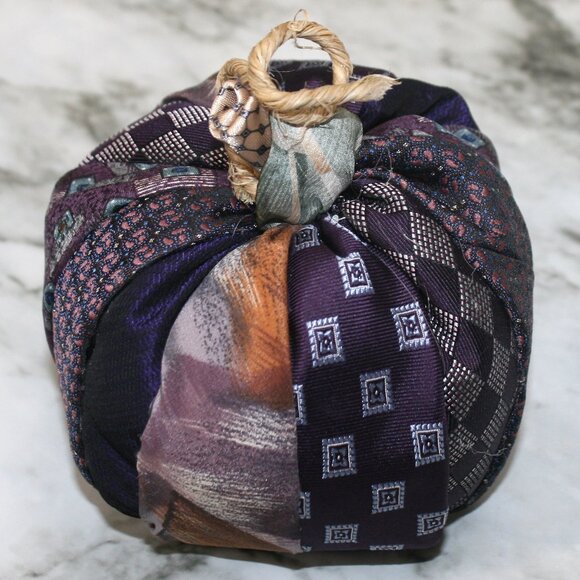 HAND CRAFTED Purple Pumpkin Fall Holiday Upcycled Neck Ties Silk Stuffed Decor - Picture 1 of 10